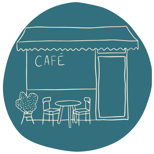 Rond avec dessin d'une devanture de café