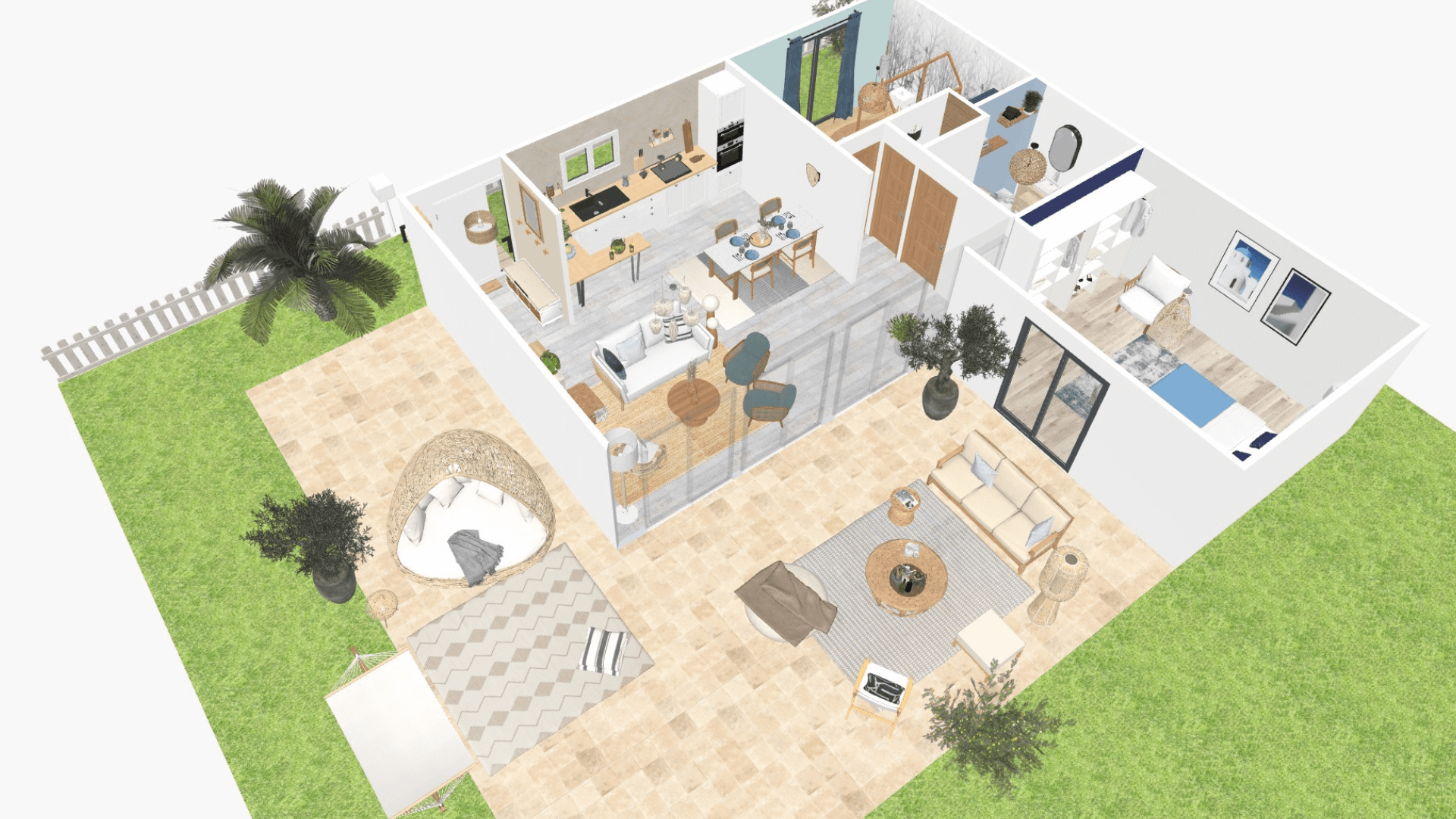 Plan 3D vue du dessus d'une maison