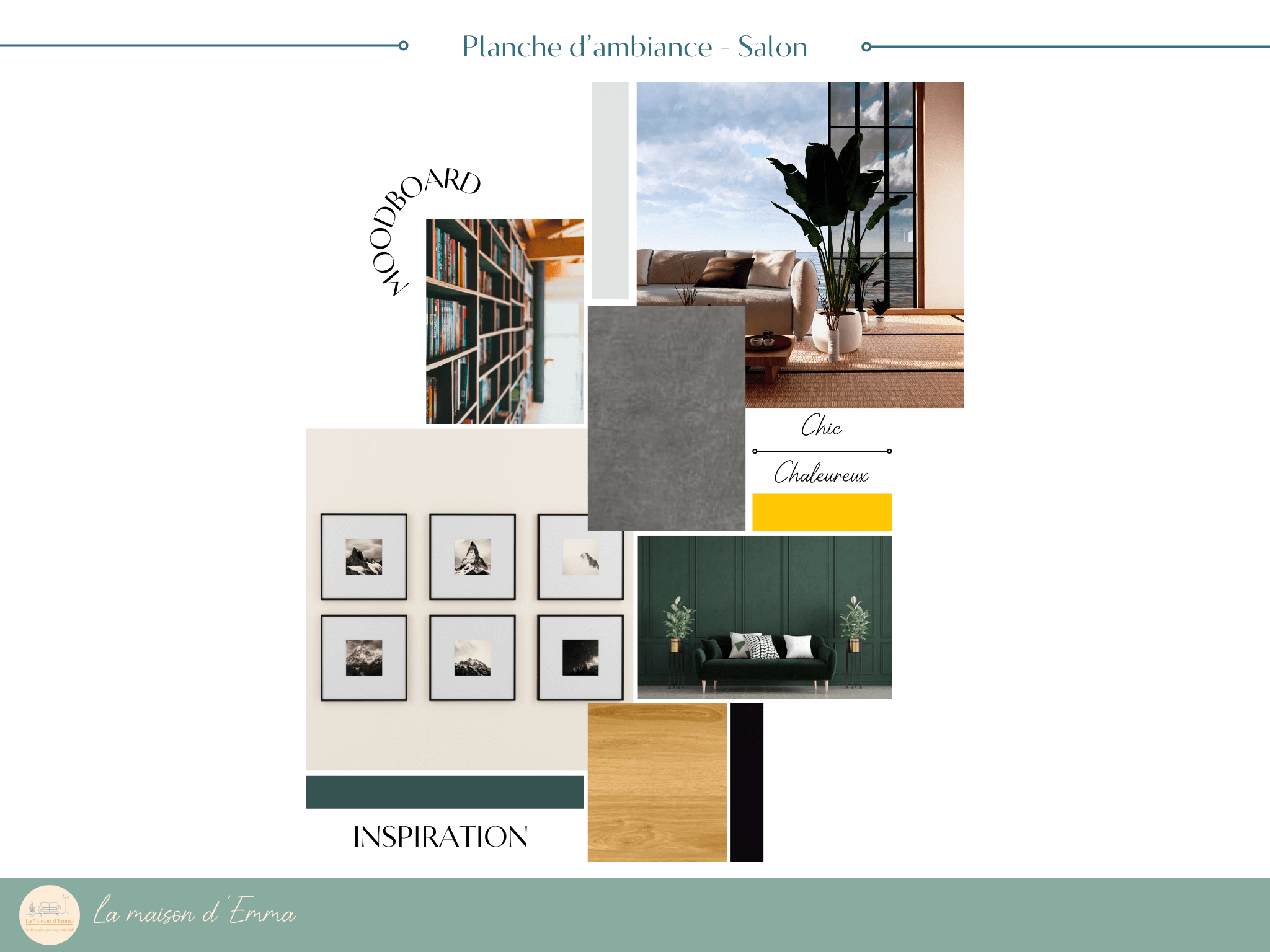 Moodboard pour un salon. Chic et chaleureux
