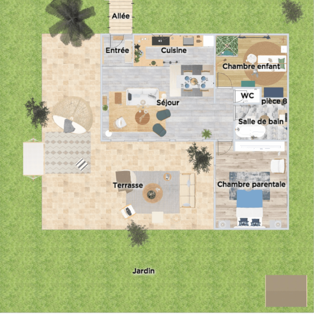 Vue 2D du dessus de la maison de vacances