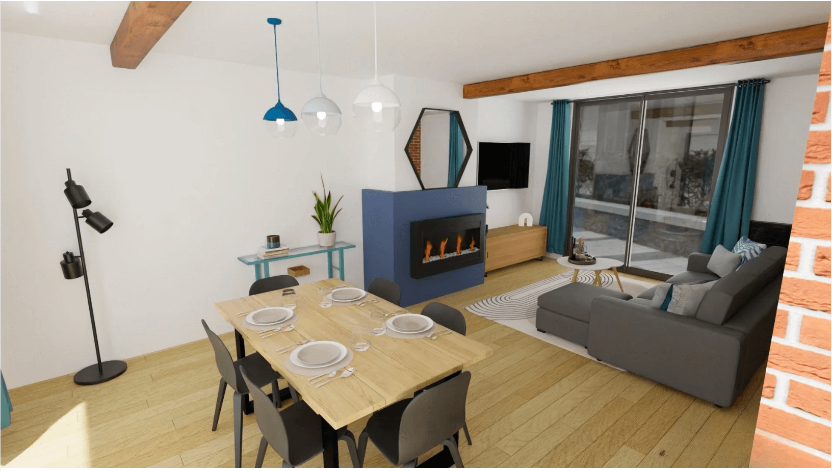 Vue d'ensemble pièce de vie 3D